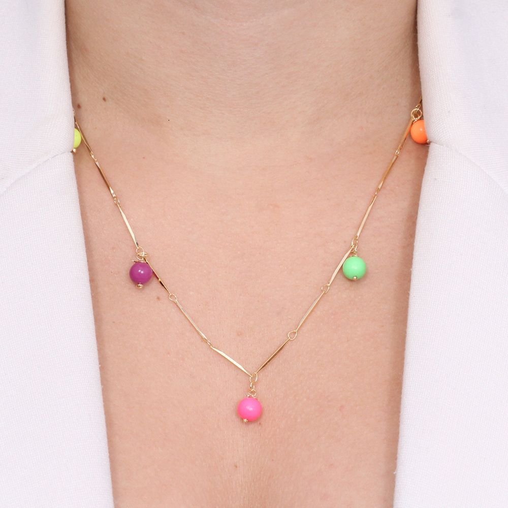 Clt-2331-Fo Colar Palito Com Bolinhas Coloridas