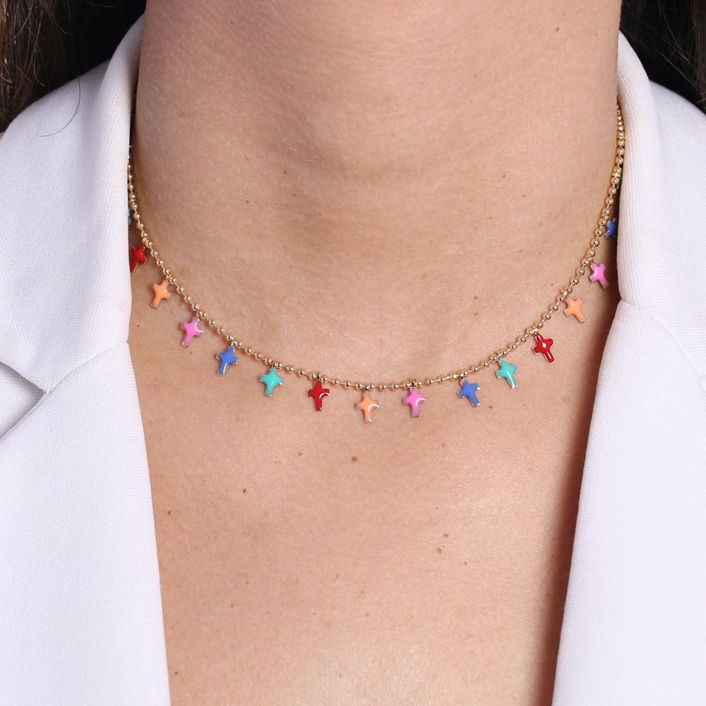 Clt-2347-Fo (30cm+10cm) Chocker Com Cruz Resinadas