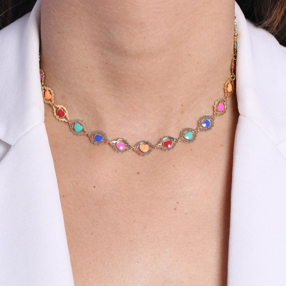 Clt-2348-Fo 30cm+10cm Colar Choker Com Detalhes De Corações
