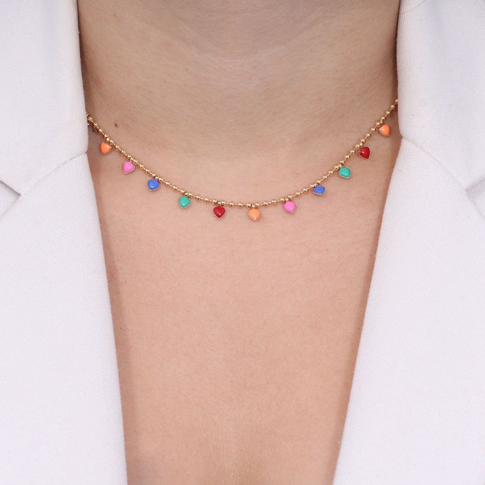 Clt-2352-Fo 30cm+10cm Chocker De Mini Corações Resinados