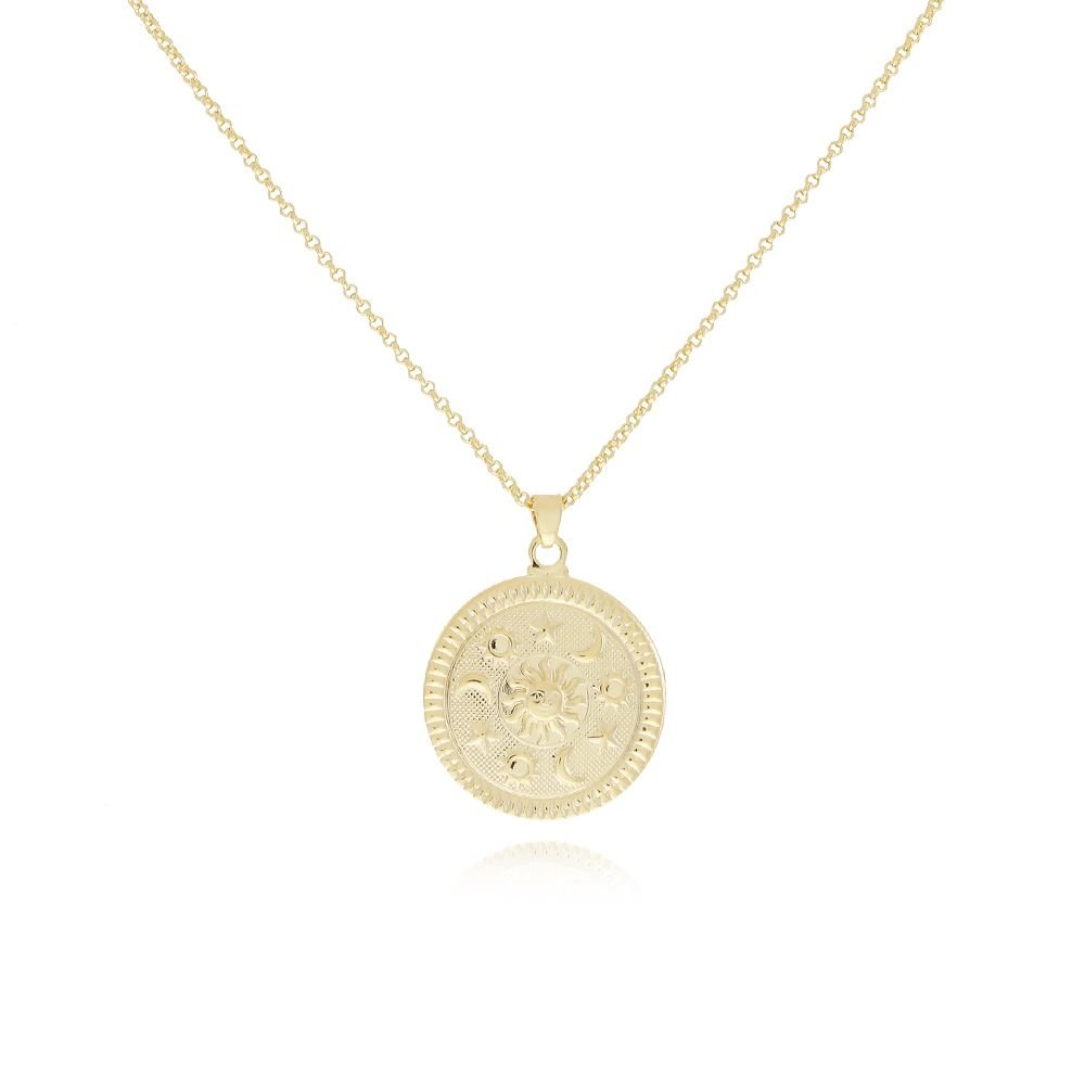 Clt-2387-Fo - Colar Longo Medalha Solar