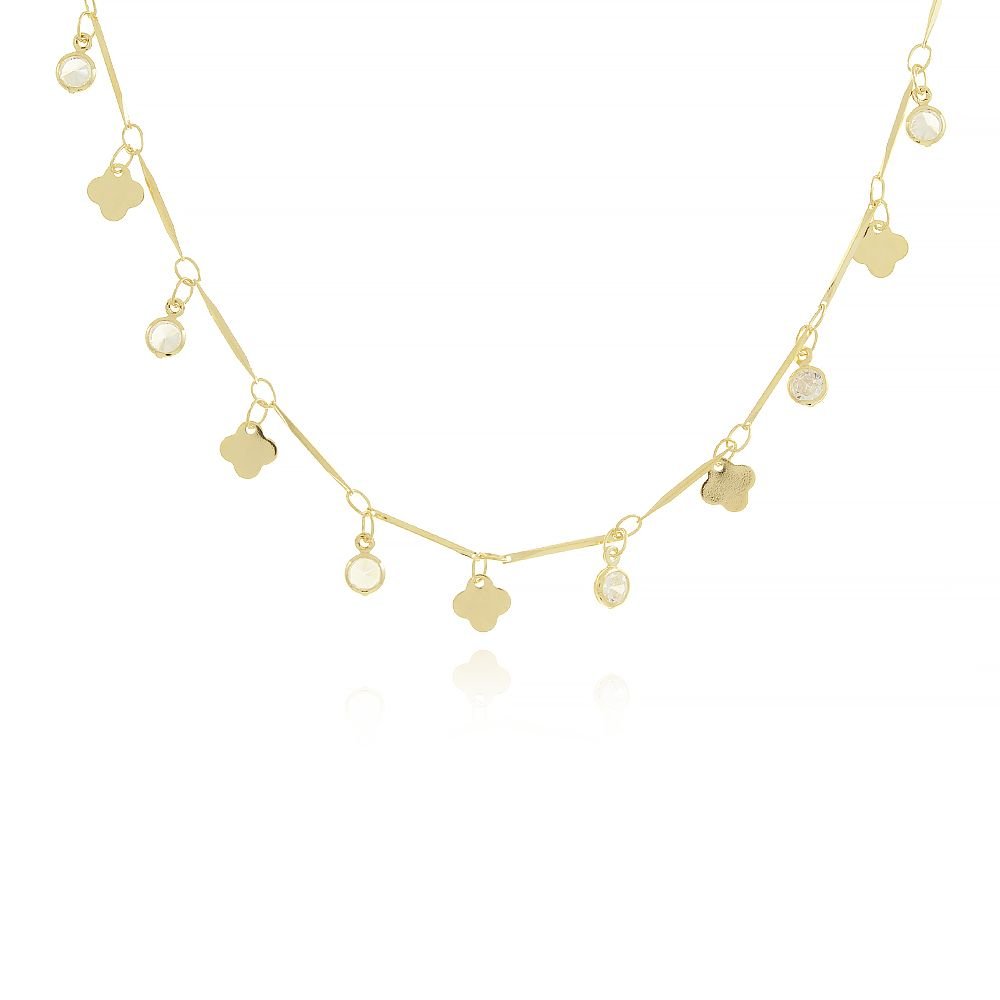 Clt-2622-Fo Colar Flores E Pontos De Luz (32cm+10cm)