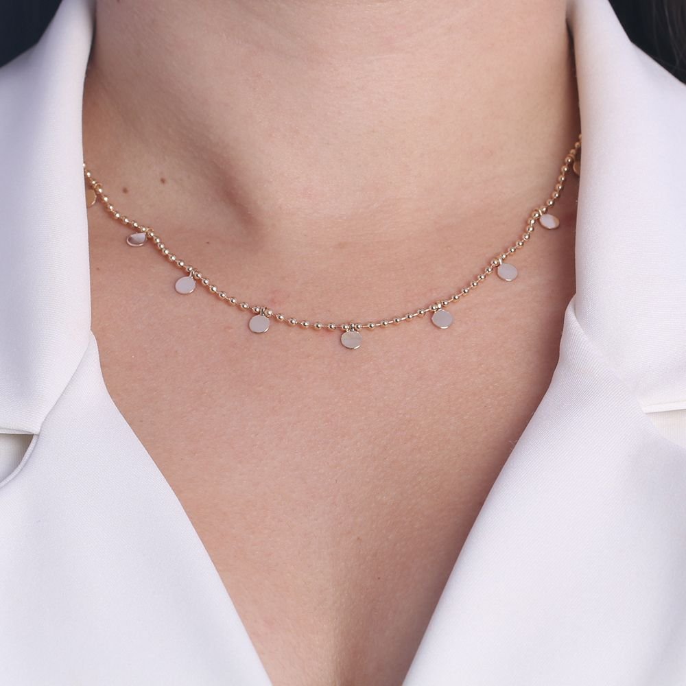 Clt-2775-Fo (32cm+10cm) Choker De Bolinhas E Mini Medalhinhas