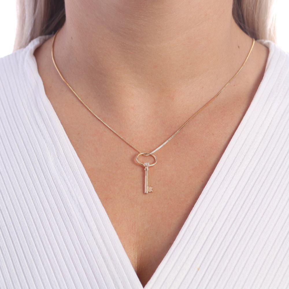 Clt-2810-Fo Colar Chave Cravejada Cristal