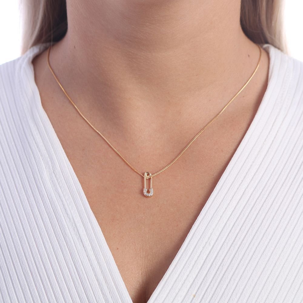Clt-2811-Fo Colar Com Pingente Alfinete Cravejado Cristal