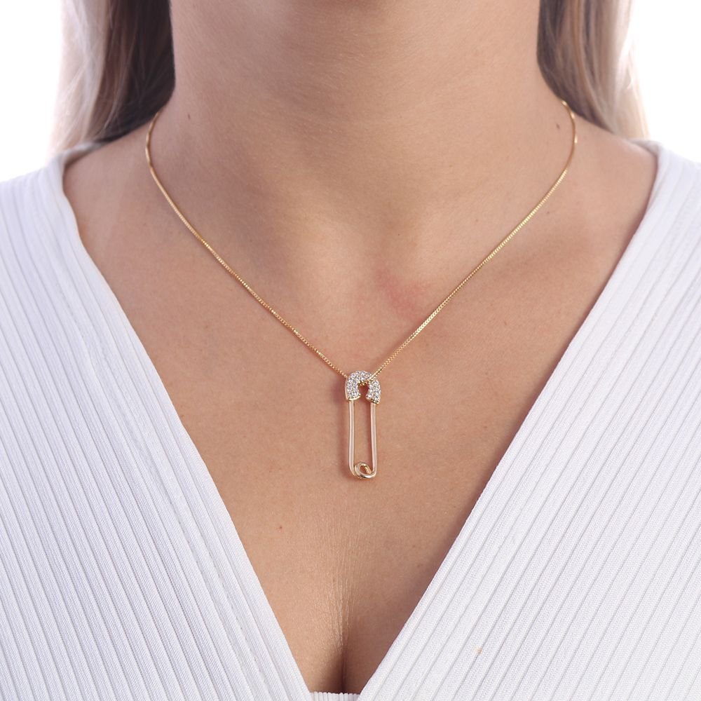 Clt-2812-Fo Colar De Alfinete Cravejado Cristal