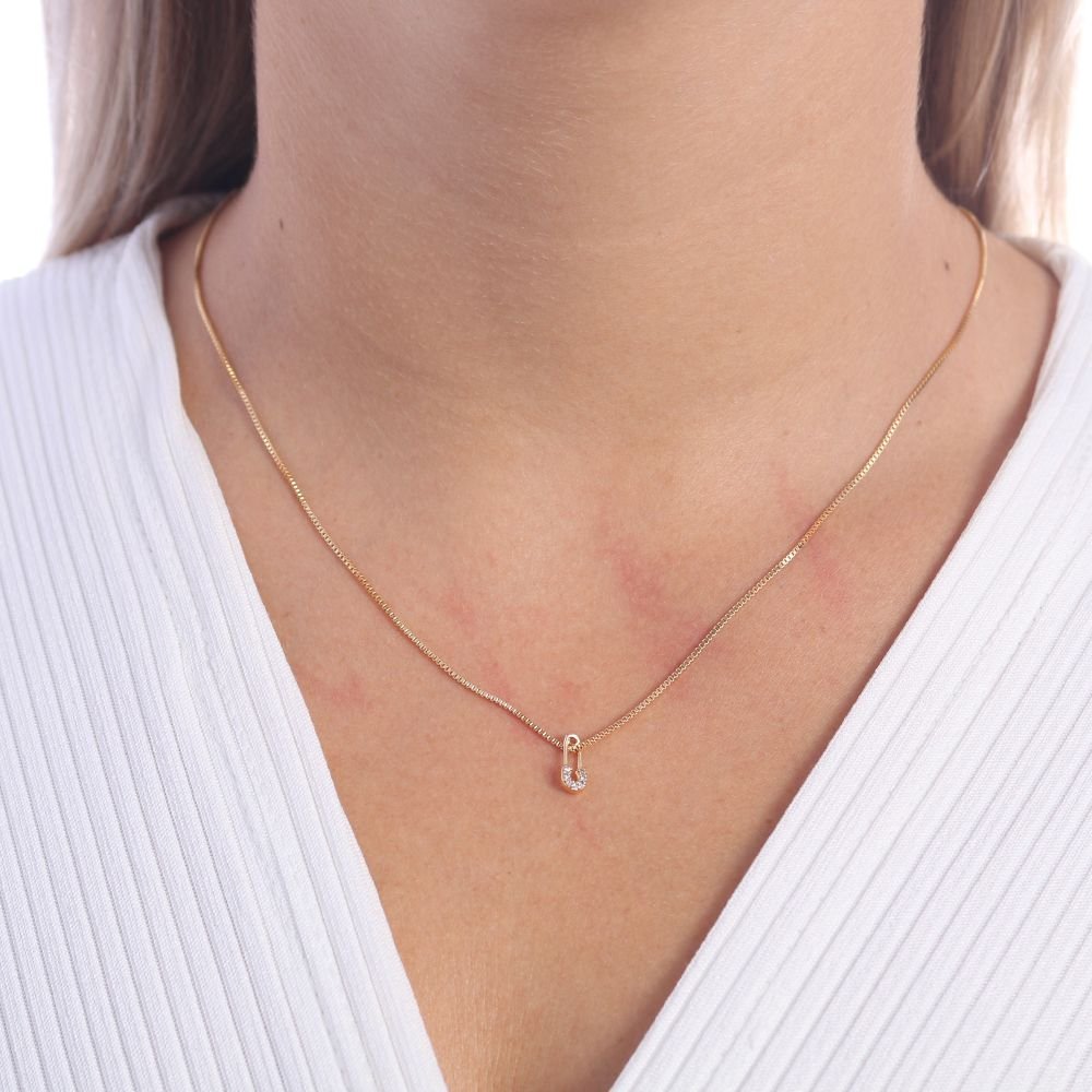 Clt-2813-Fo Colar De Mini Alfinete Cravejado Cristal