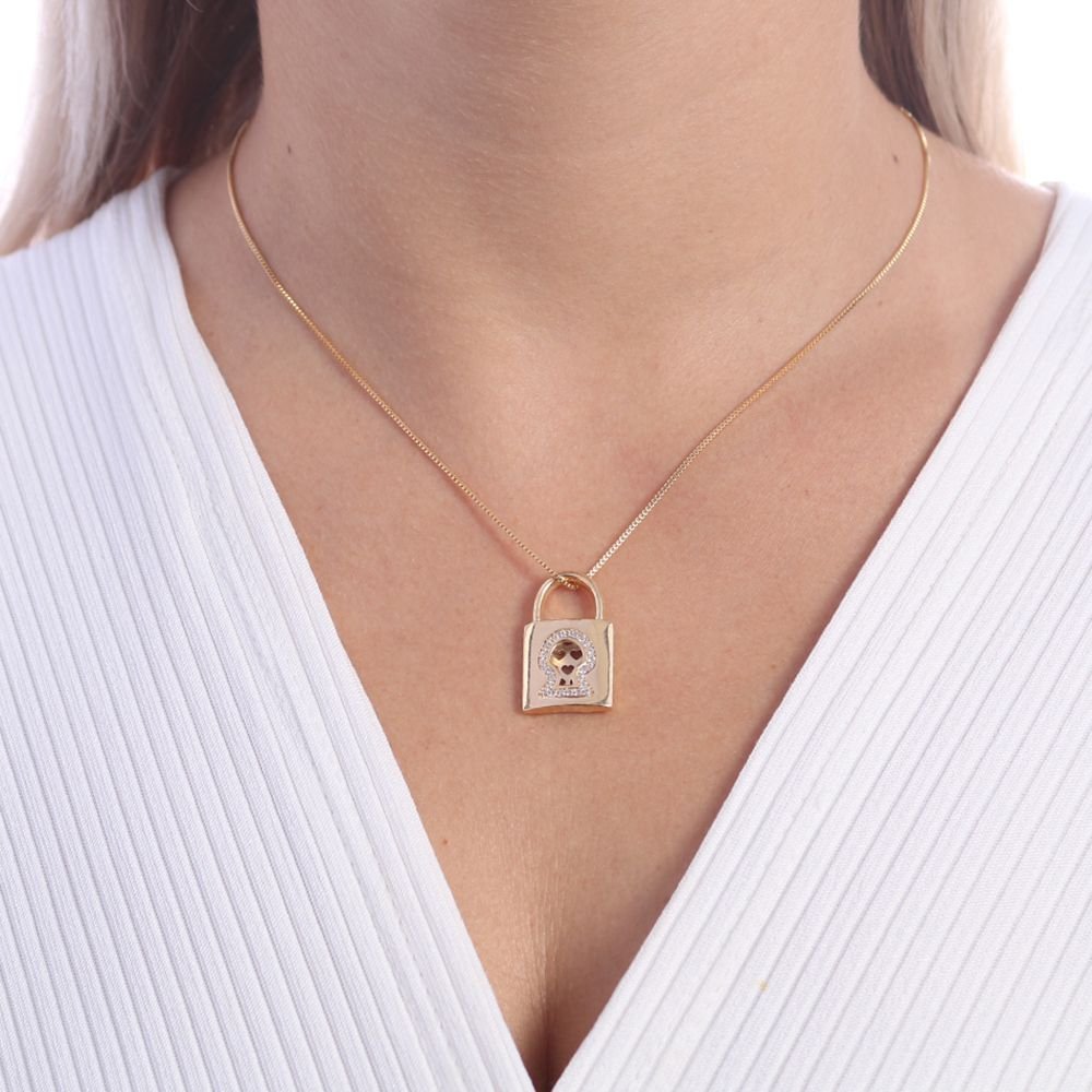 Clt-2814-Fo Colar De Cadeado Detalhado Cravejado Cristal