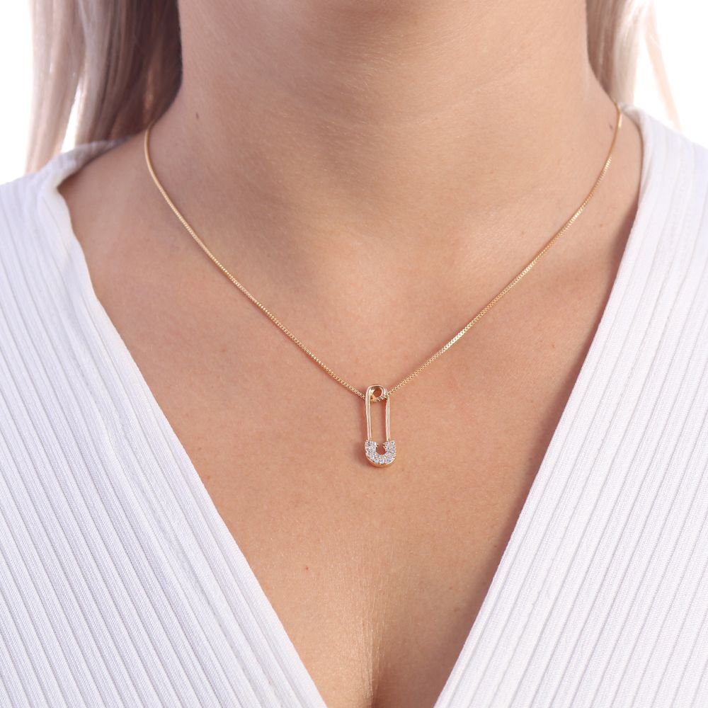 Clt-2816-Fo Colar De Alfinete Cravejado Cristal