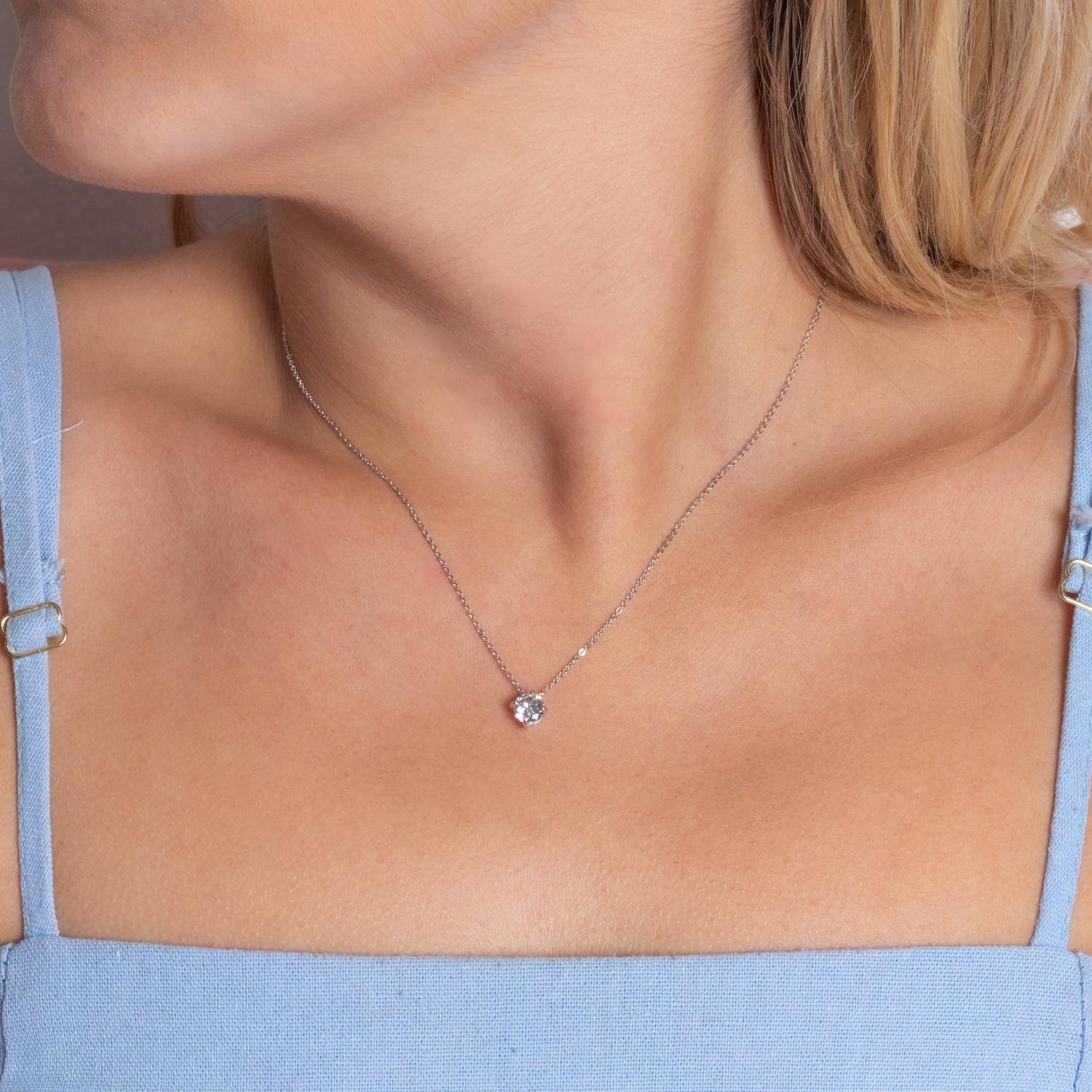 Clt-2917-Rd Colar Ponto De Luz Cristal - Ródio Branco (40cm+5cm).