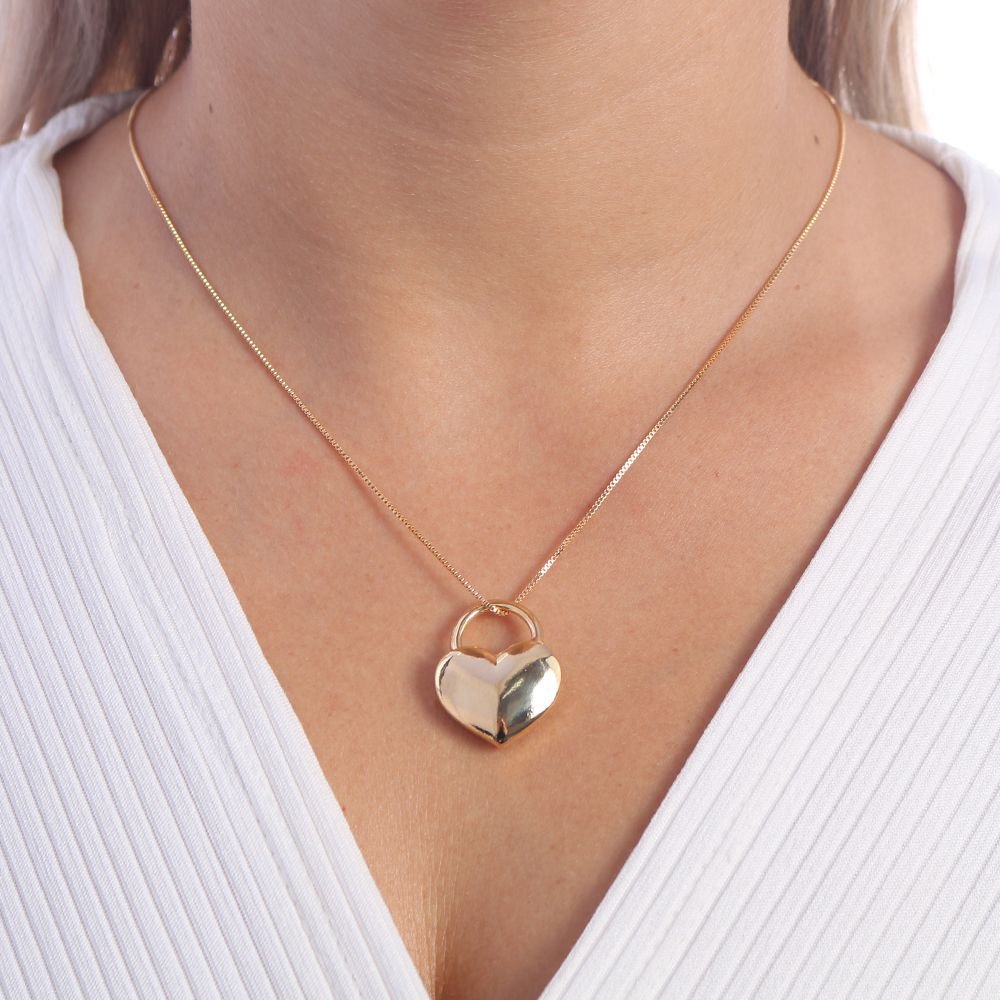 Clt-2920-Fo Colar Cadeado De Coração 