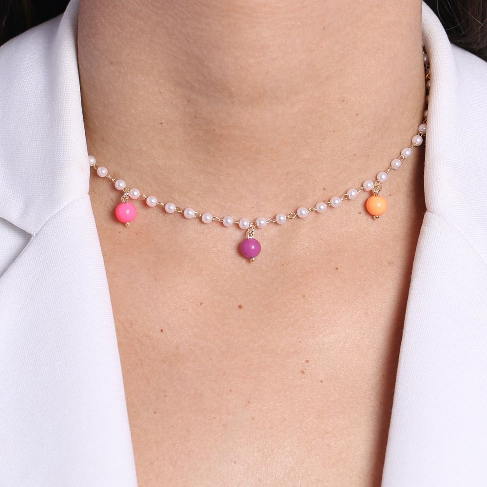 Clt-3000-Fo 30cm+10cm Colar Chocker De Pérolas Com Bolinhas
