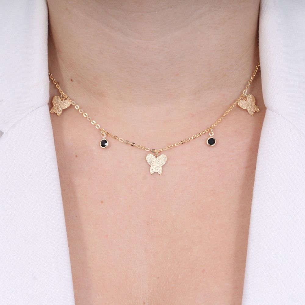 Clt-3072-Fo Colar Chocker Borboleta E Zircônia Preta