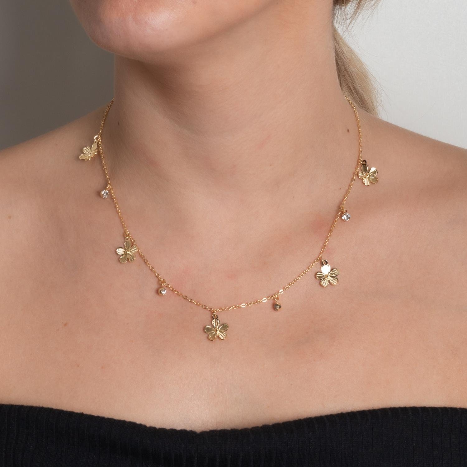 Clt-3094-Fo Choker Com Flores E Zircônias Cristais.