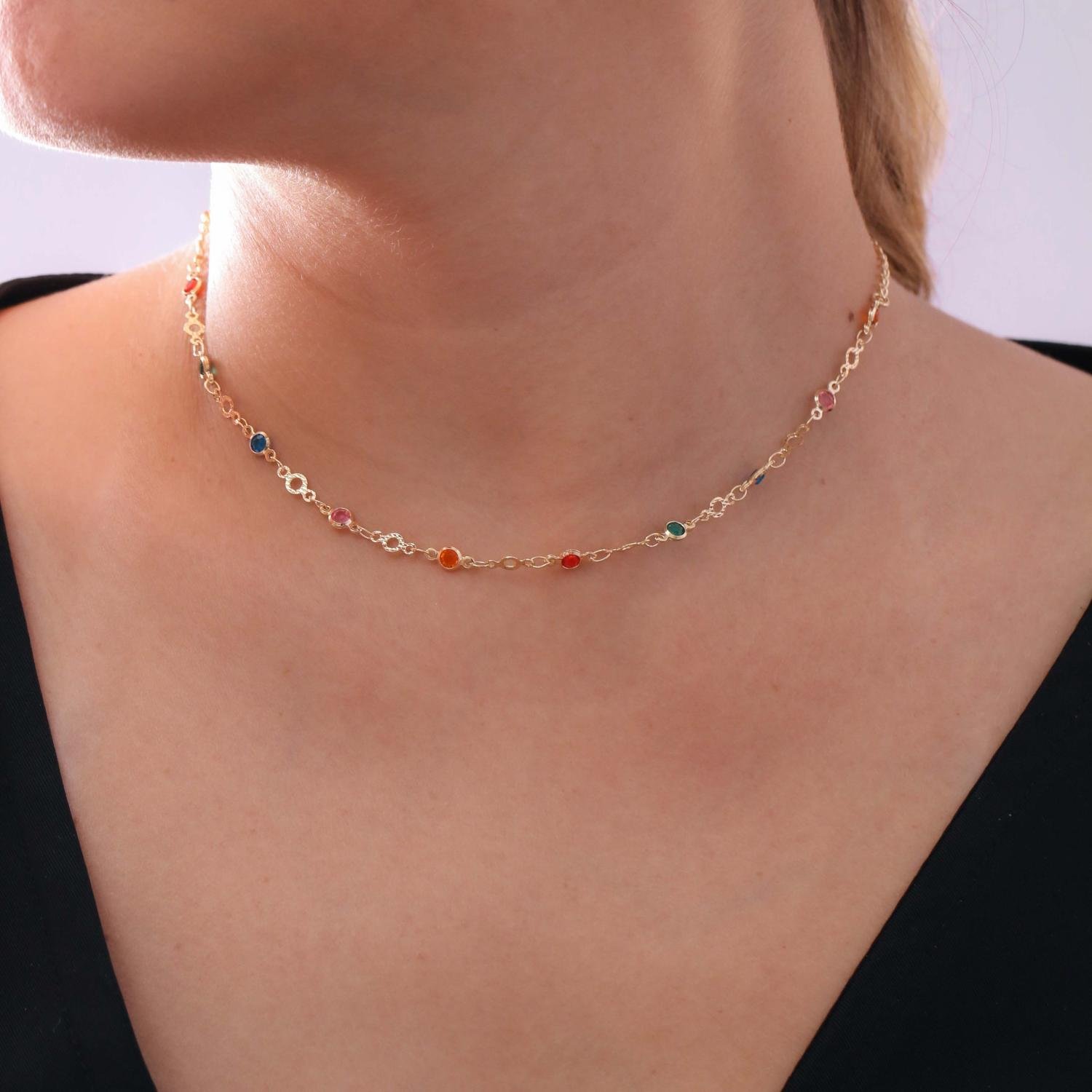 Clt-3137-Fo Choker Cravejada De Zircônias Coloridas (30cm+10cm).