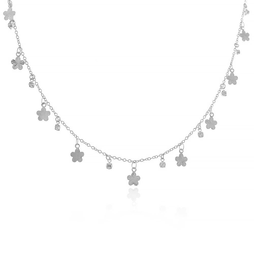 CLT-3144-PL CHOKER FLORZINHAS + PEDRINHAS (30CM+10CM)