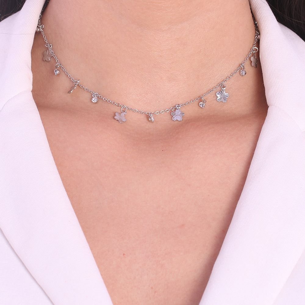 CLT-3144-PL CHOKER FLORZINHAS + PEDRINHAS (30CM+10CM)