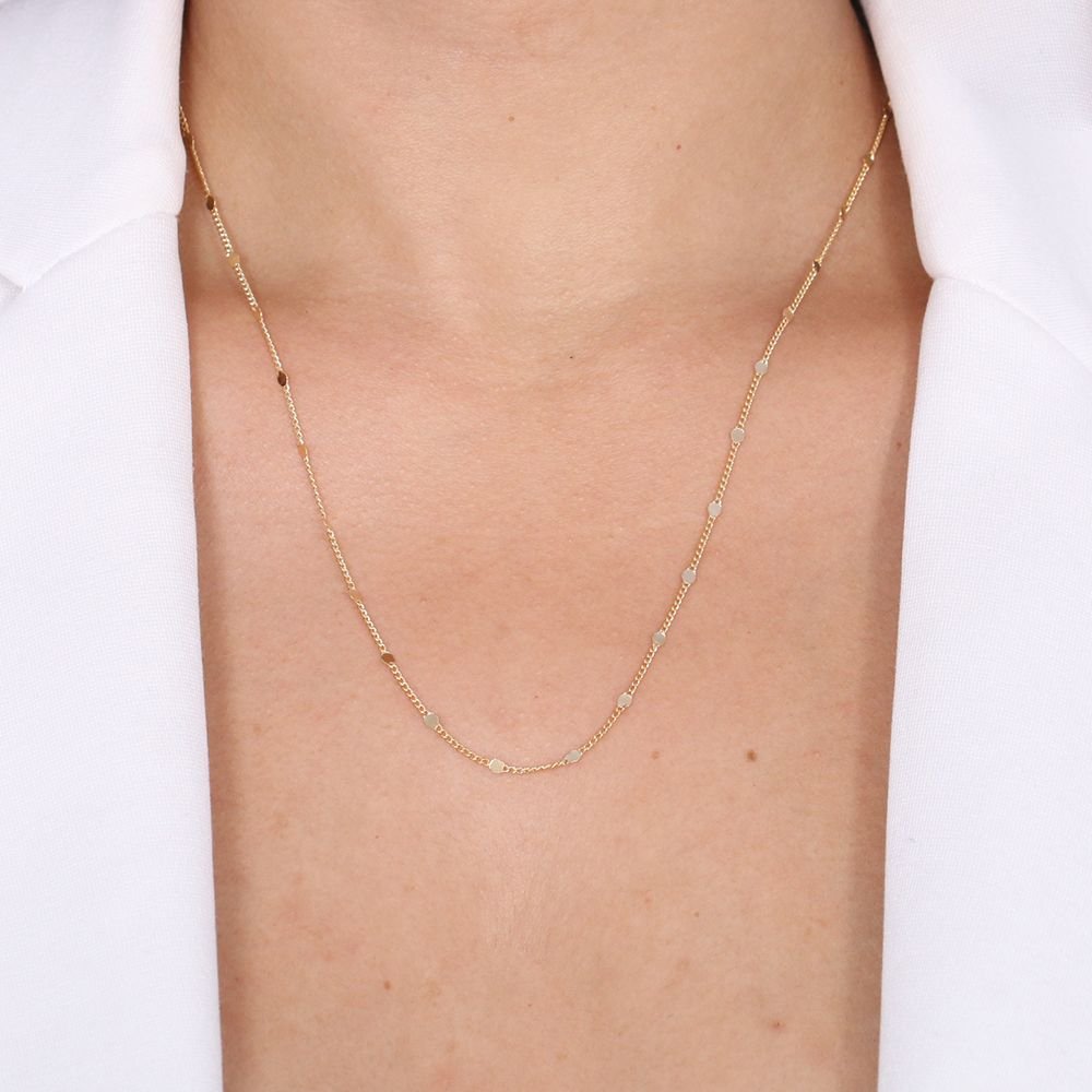 Clt-3181-Fo Colar Com Mini Bolinhas Achatadas (50cm+5cm)