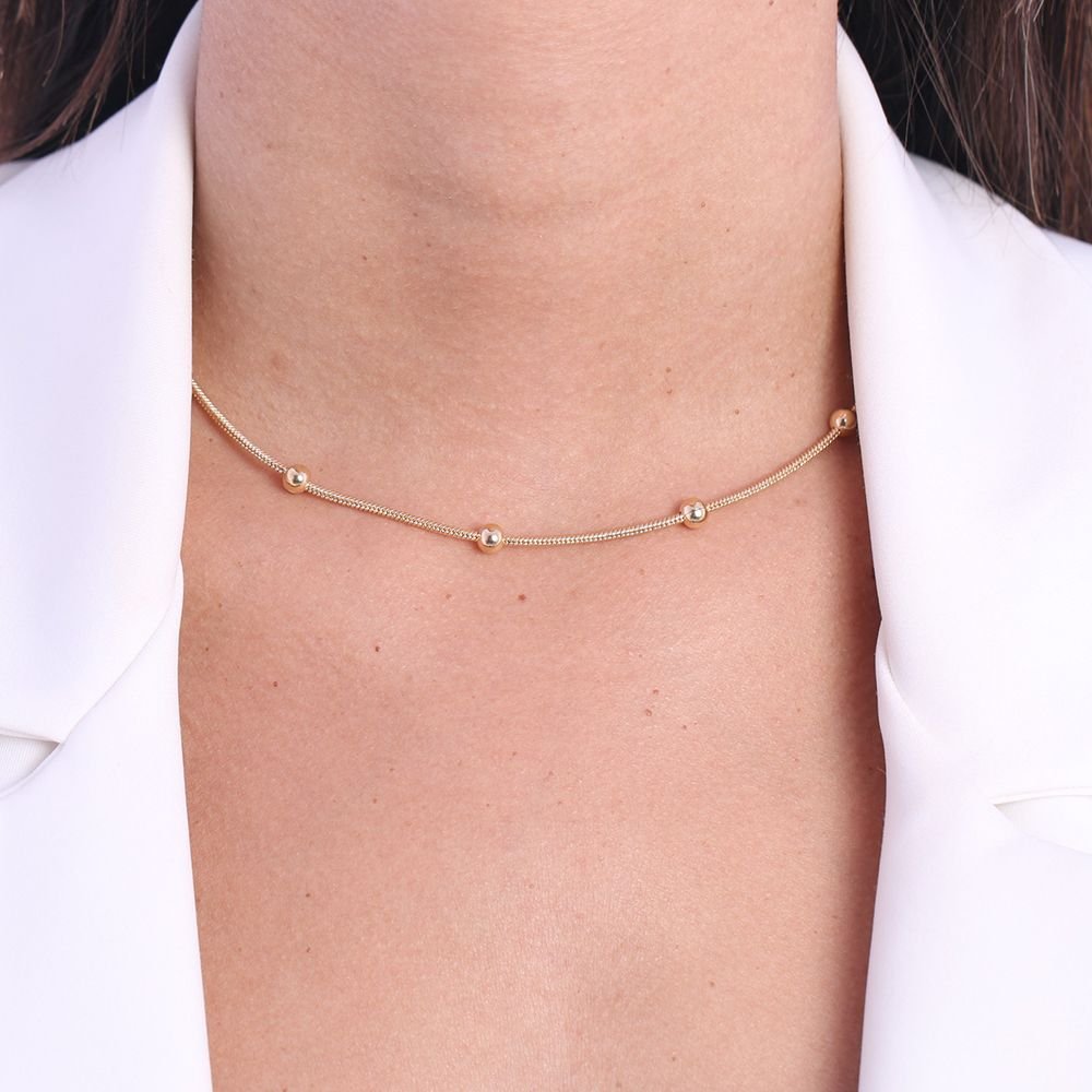Clt-3298-Fo (32cm+10cm) Choker Com Bolinhas