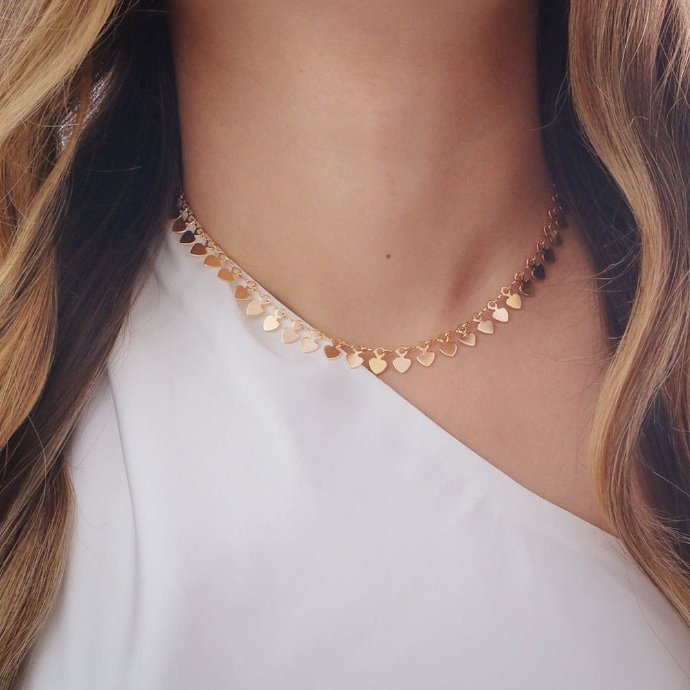 Clt-3420-Fo (35cm+10cm) Choker De Coração Liso