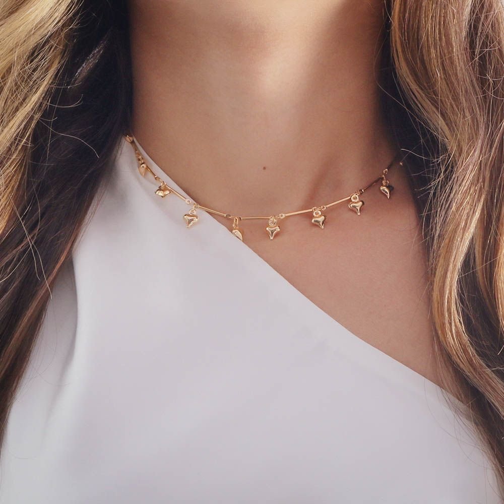 Clt-3424-Fo (35cm+10cm) Choker De Corações