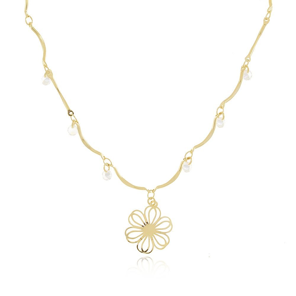 Clt-3437-Fo (35cm+10cm) Choker De Flor E Zircônias