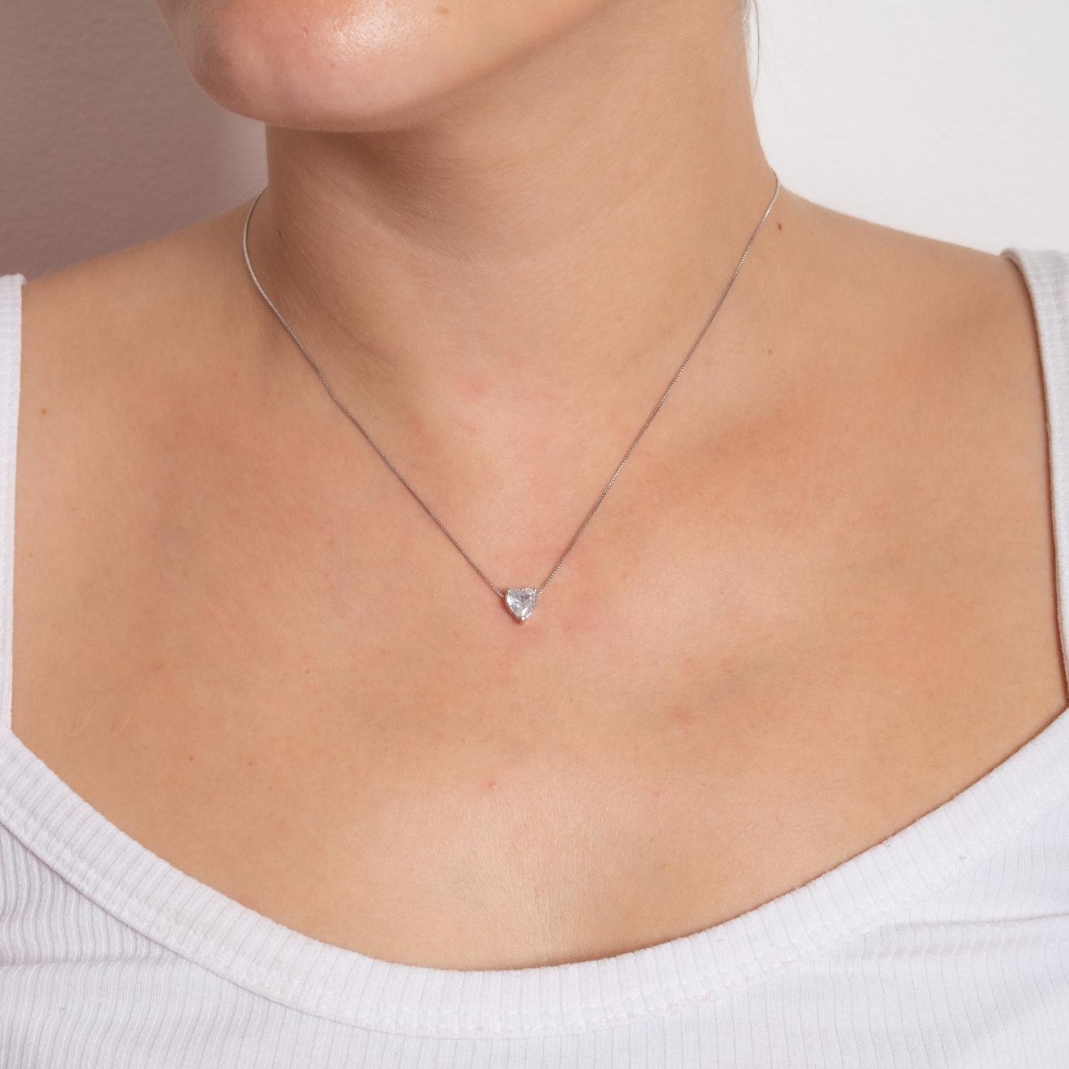 Clt-5000-Rd Colar De Coração Cristal -Ródio Branco (40cm+5cm).