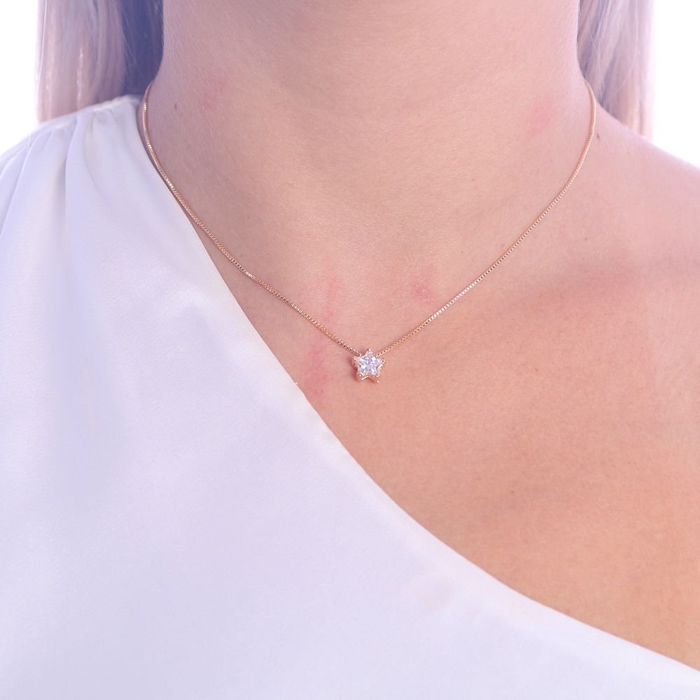 Clt-5003-Fo (40cm+5cm) Colar De Veneziana Com Ponto De Luz Estrela Cravejada.