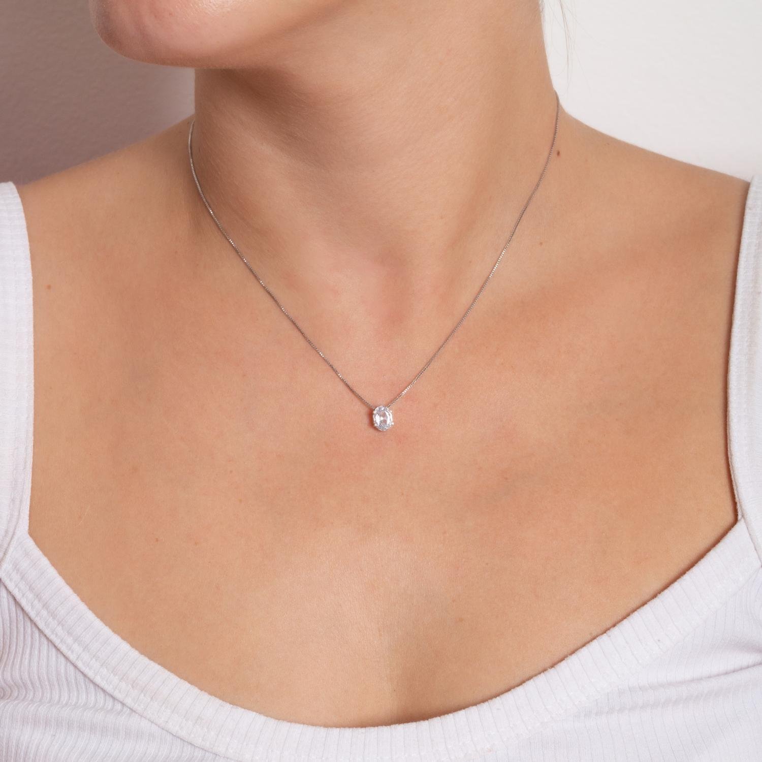 Clt-5007-Rd Colar Ponto De Luz Oval Cristal - Ródio Branco (40cm+5cm).