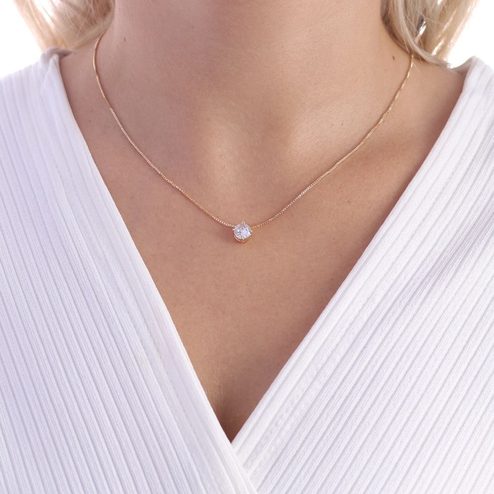 Clt-5012-Fo (40cm+5cm) Colar Ponto De Luz Cristal