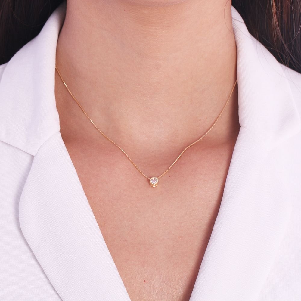 Clt-5014-Fo (40cm+5cm) Colar Com Ponto De Luz Cristal