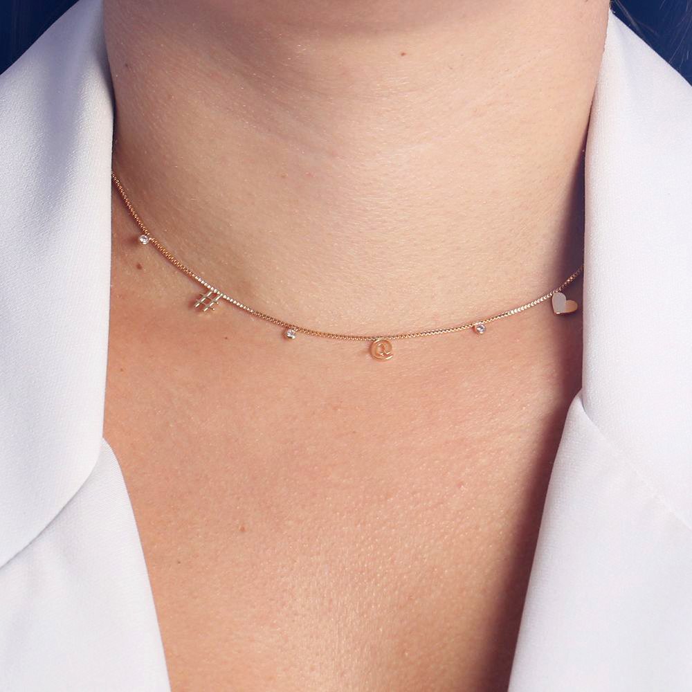 Clt-5037-Fo Colar Com Pontos De Luz Hashtag Coração E Arroba