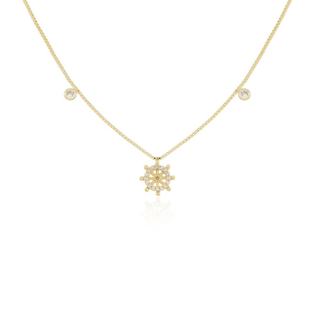 Clt-5041-Fo Colar Chocker Timao De Navio E Ponto De Luz