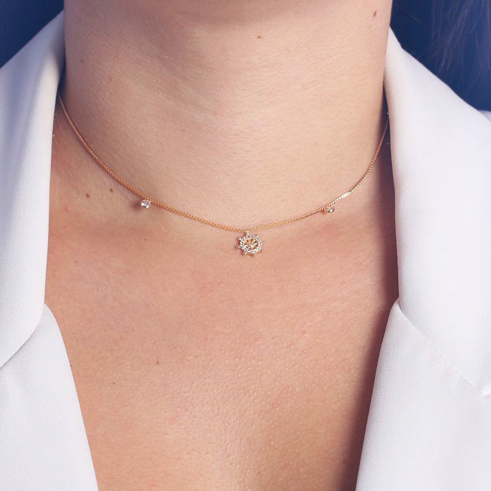 Clt-5041-Fo Colar Chocker Timao De Navio E Ponto De Luz