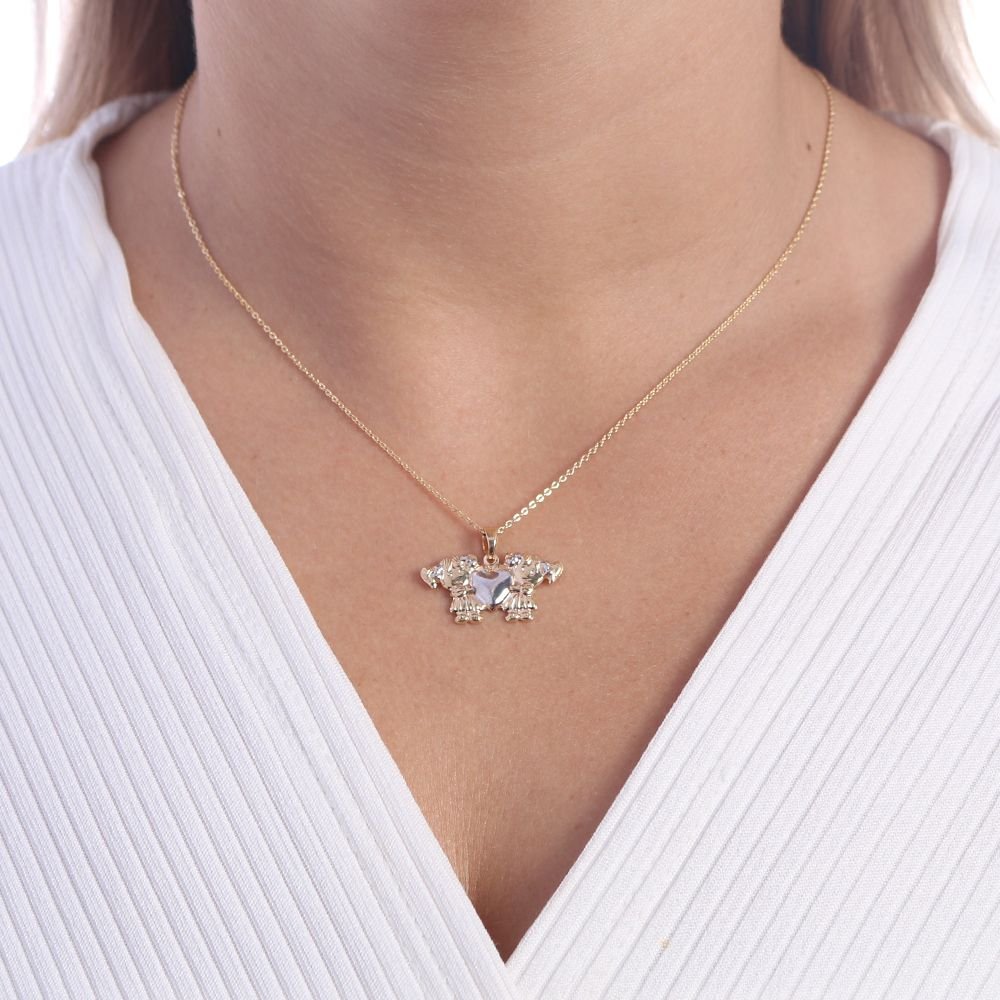 Clt-5105-Fo-C/Ródio - Colar Duas Meninas E Coração