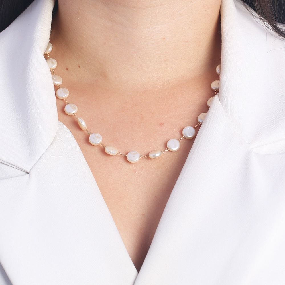 Clt-5318-Fo 32cm+10cm Chocker De Pérolas Achatadas