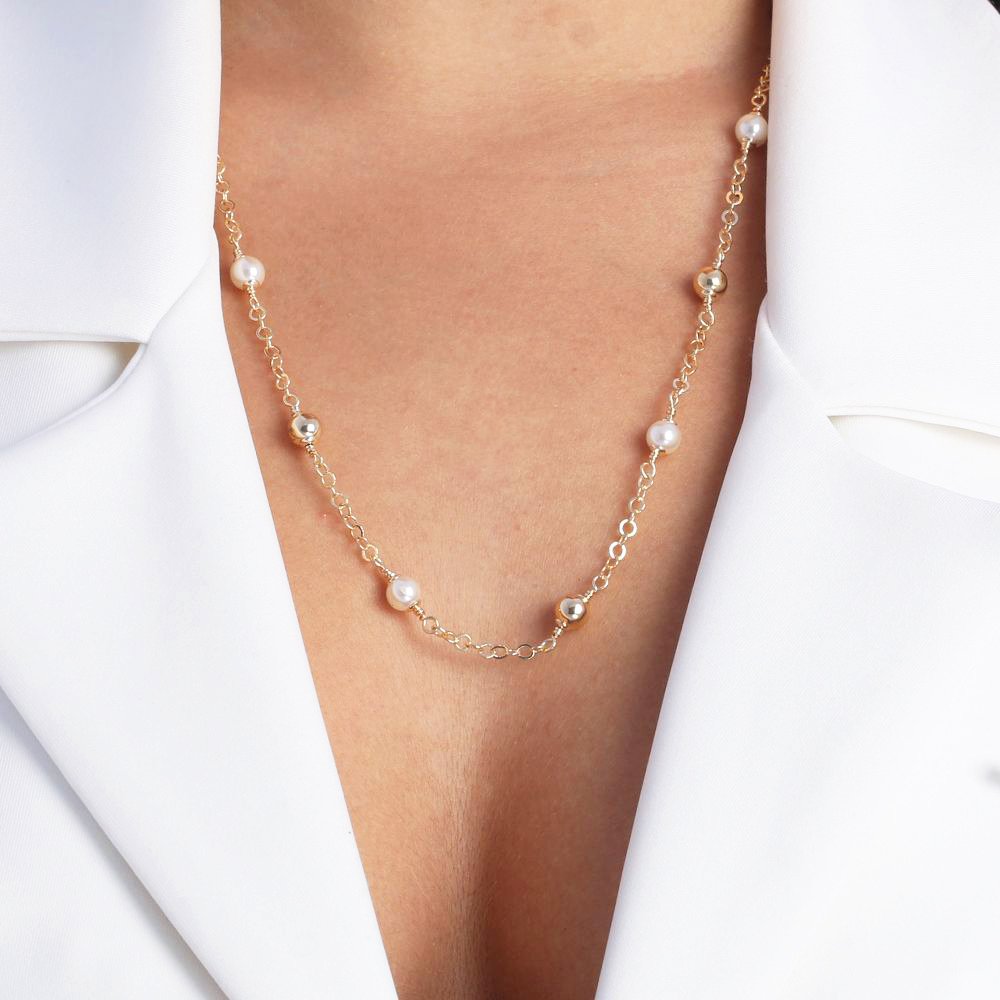 Clt-5323-Fo Colar De Pérolas E Bolinhas (60cm+5cm)