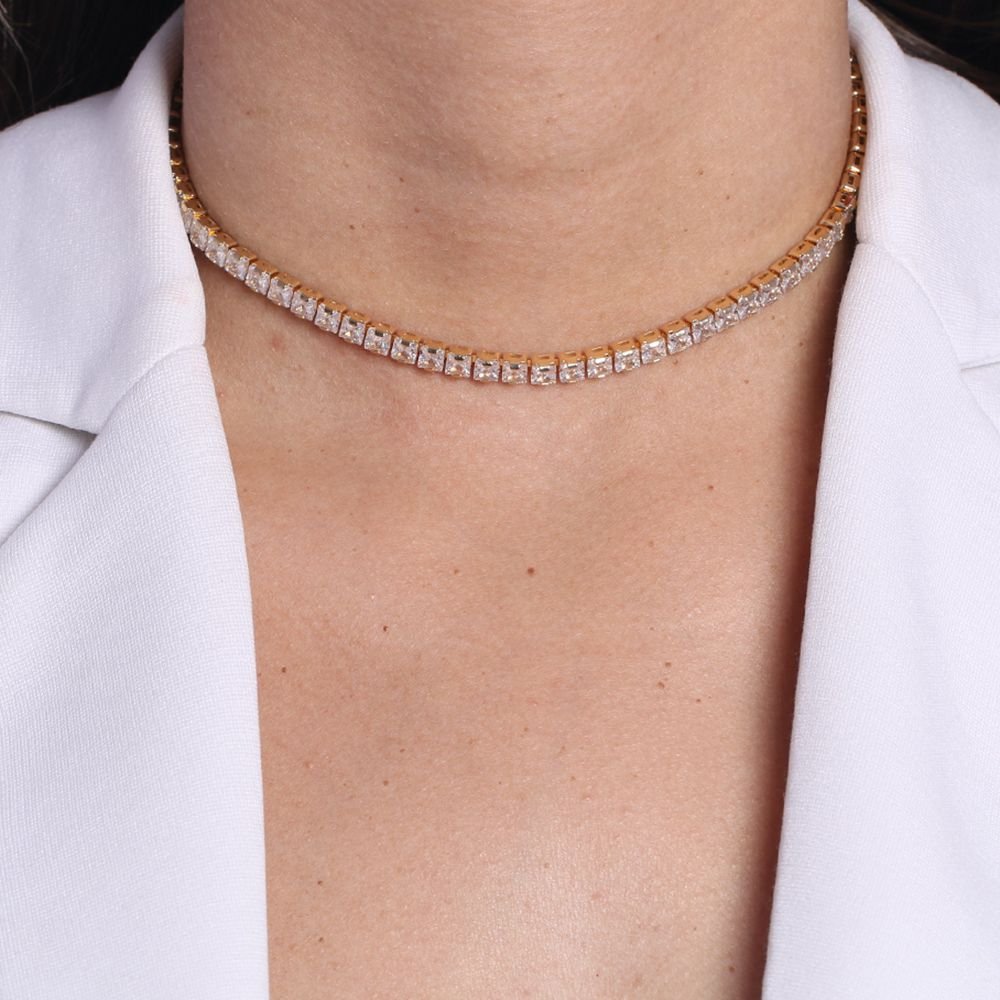 Clt-5418-Fo (30cm+10cm) Choker De Riviera Cristal