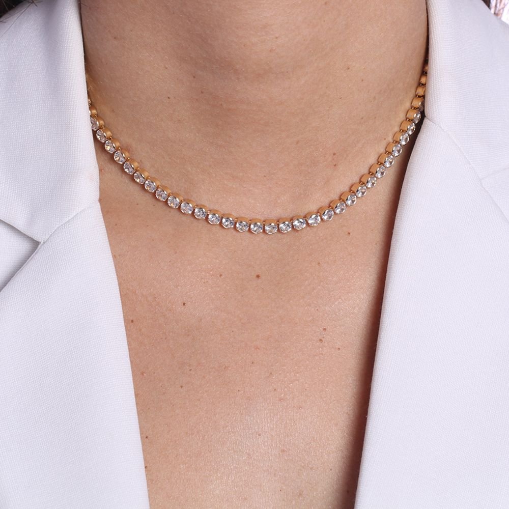Clt-5419-Fo (30cm+10cm) Choker De Riviera Cristal