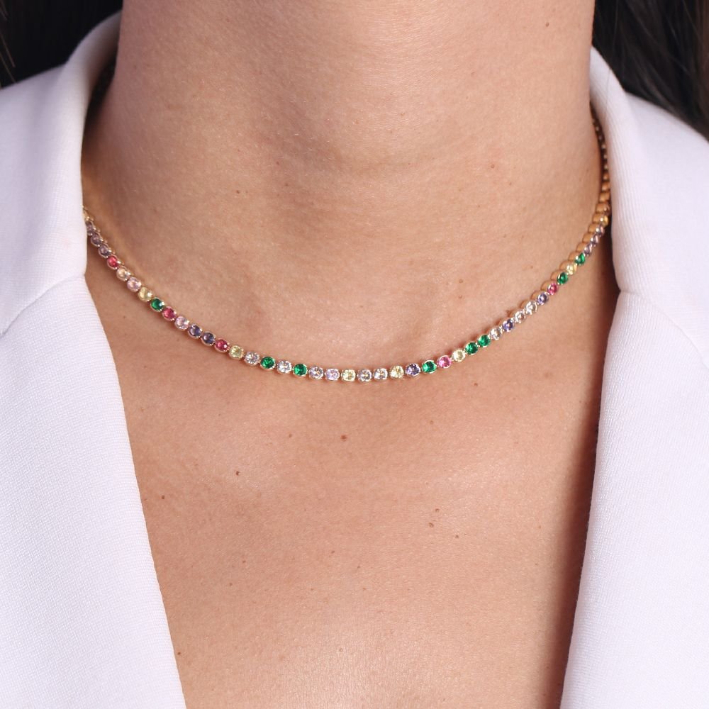 Clt-5490-Fo (32cm+10cm) Choker De Riviera Colorida (3mm)