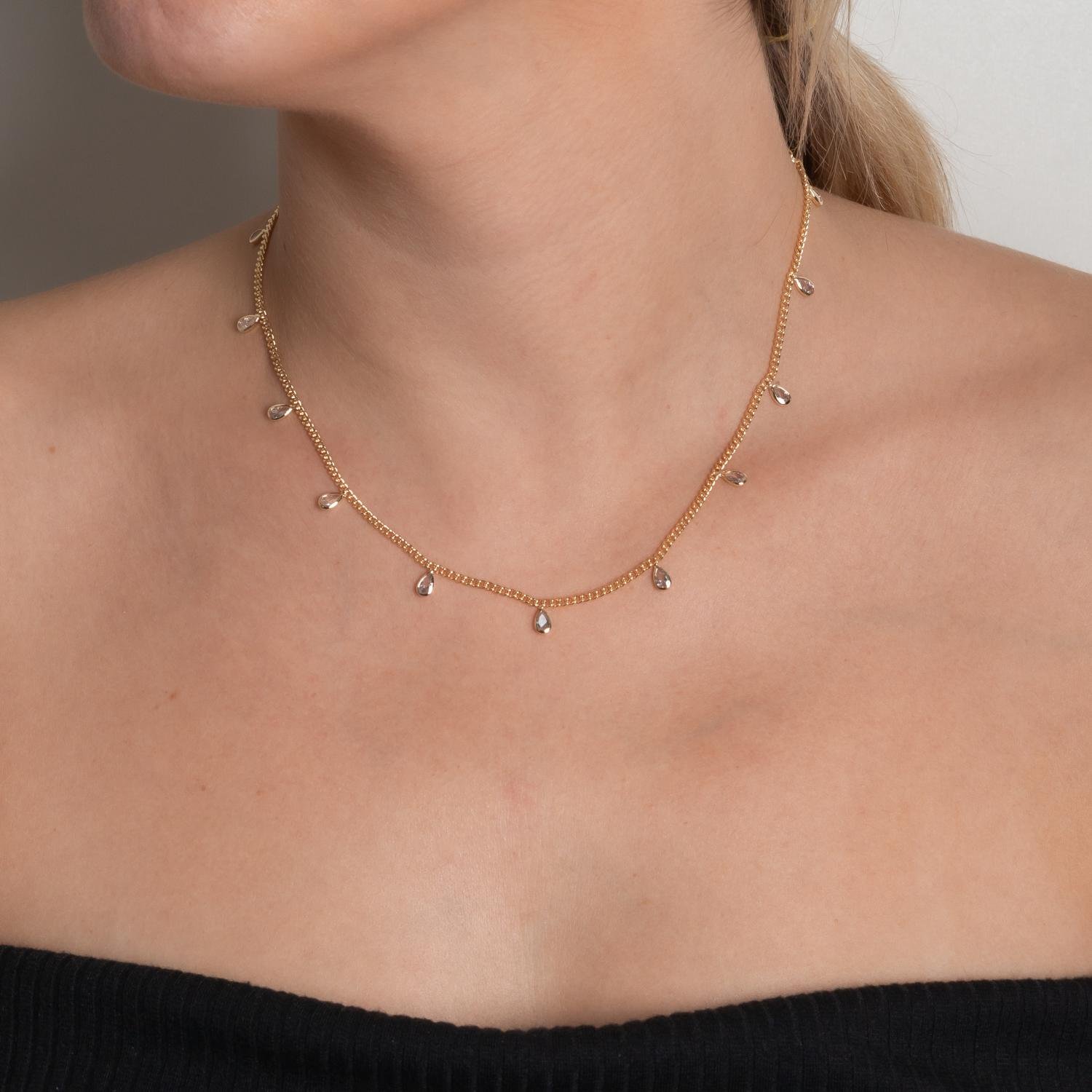 Clt-5497-Fo (32cm+10cm) Choker De Gotinhas De Zircônias