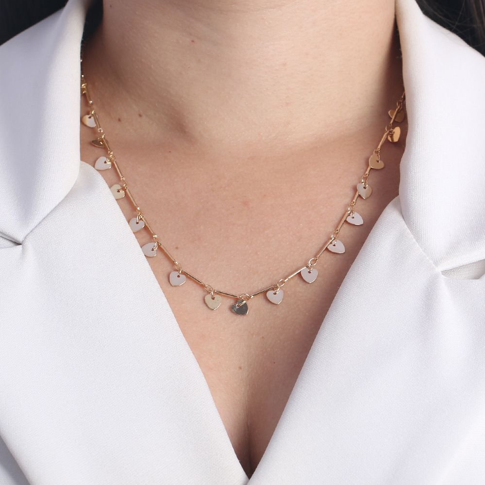 Clt-5502-Fo (32cm+15cm) Choker De Corações Lisos