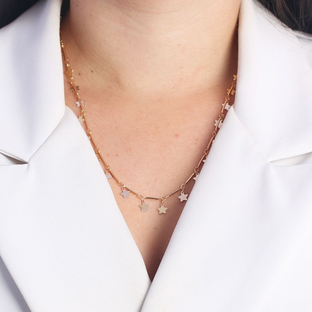Clt-5503-Fo (32cm+15cm) Choker De Estrelas