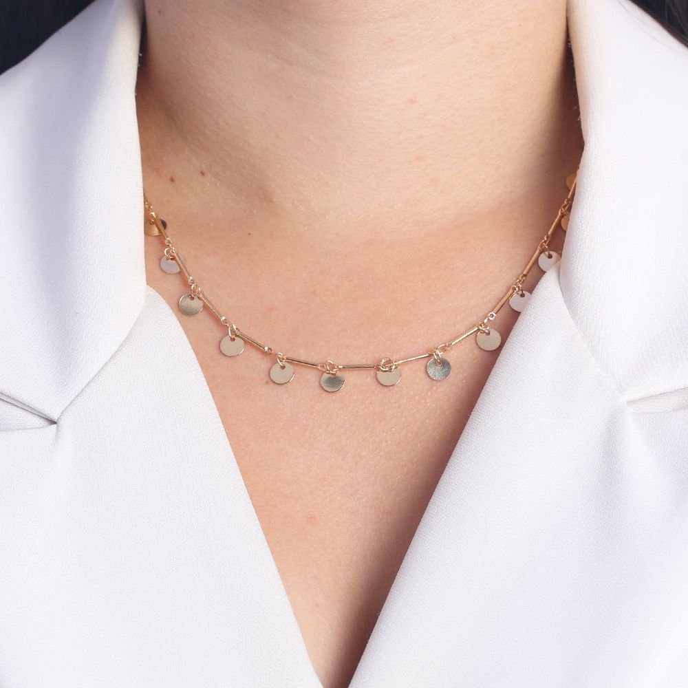 Clt-5504-Fo (32cm+15cm) Choker Com Pingentes De Medalhinhas