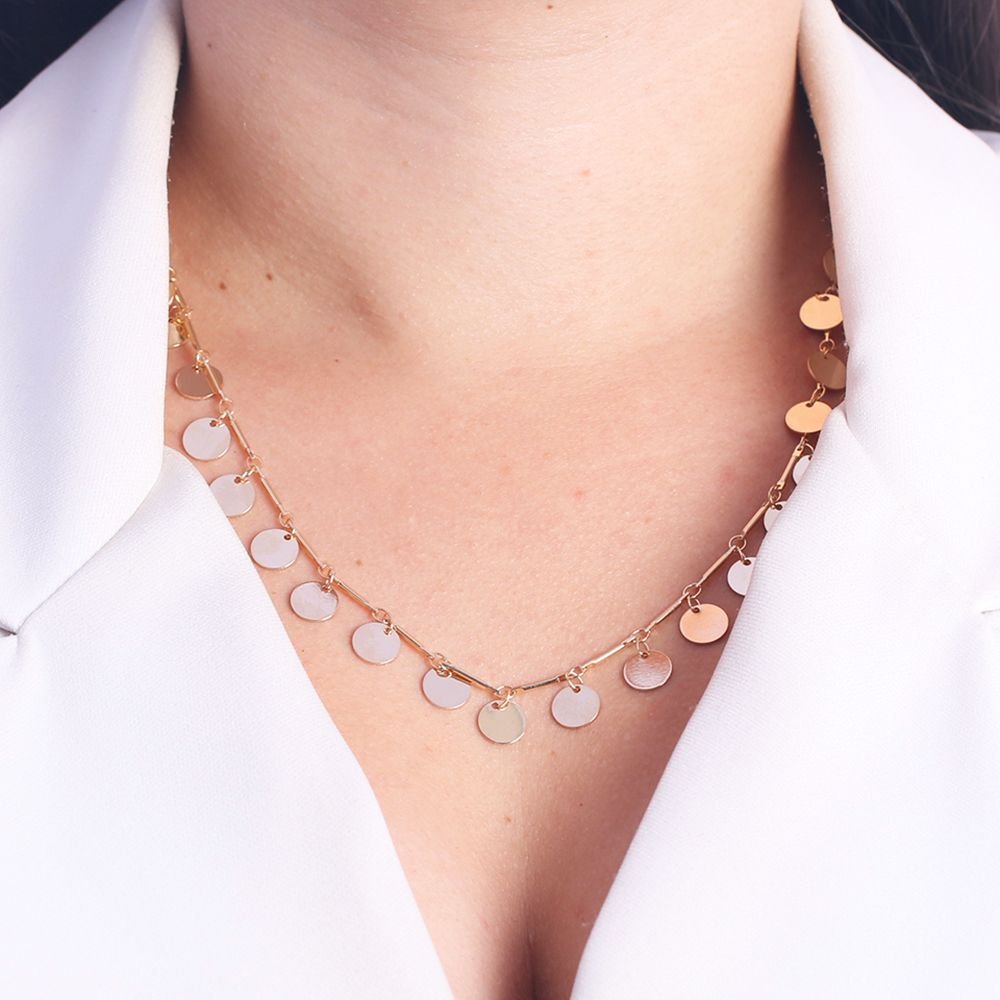 Clt-5505-Fo (32cm+15cm) Choker De Mini Medalhinhas