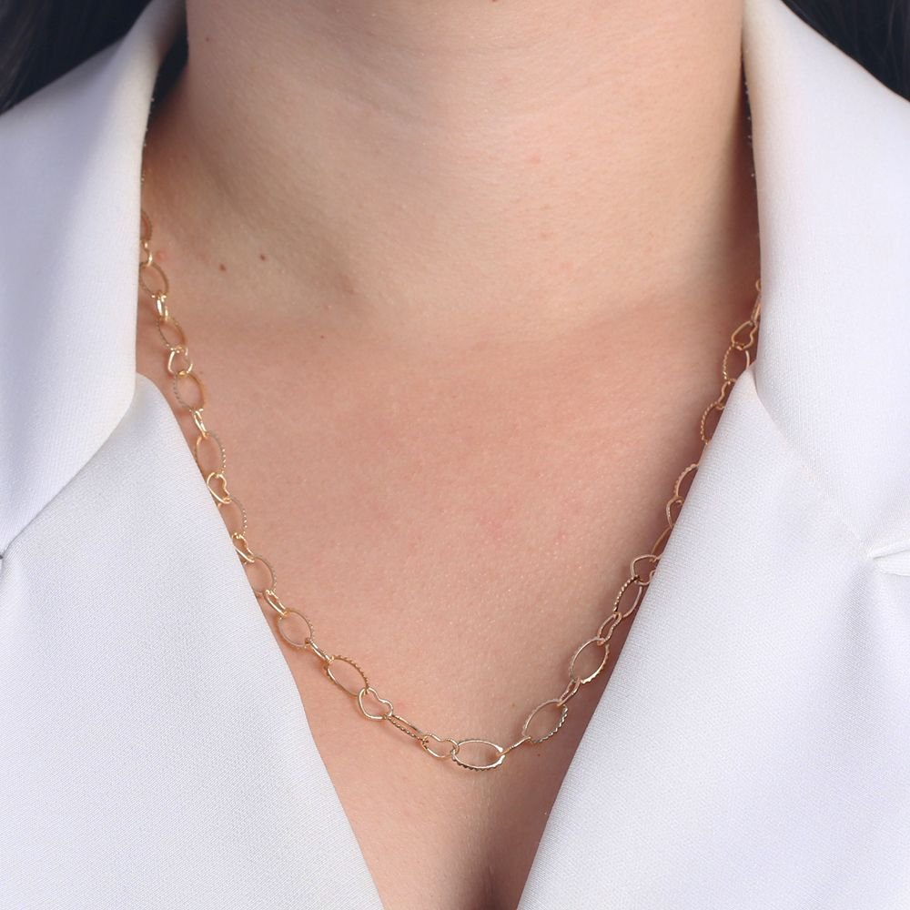 Clt-5509-Fo (50cm+10cm) Colar Elos De Corações