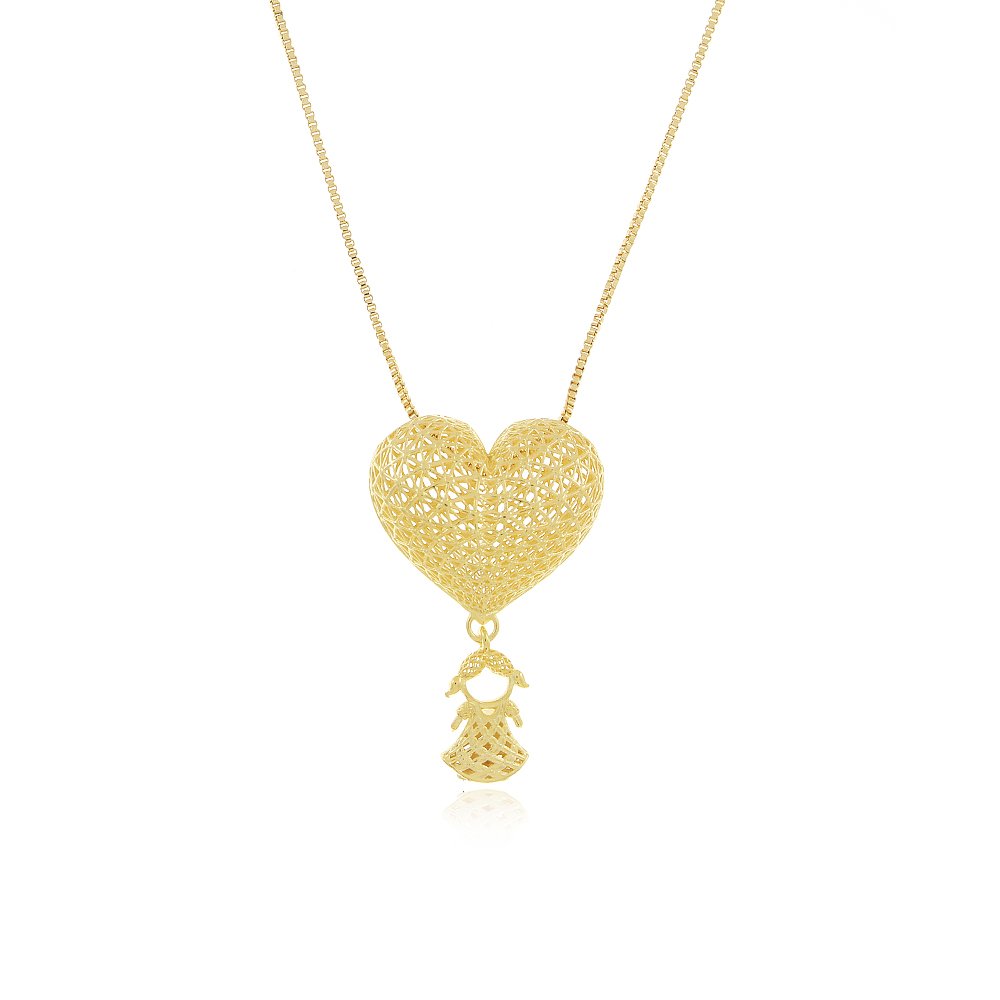 Clt-5532-Fo (45cm+5cm) Colar De Coração Com Uma Menina