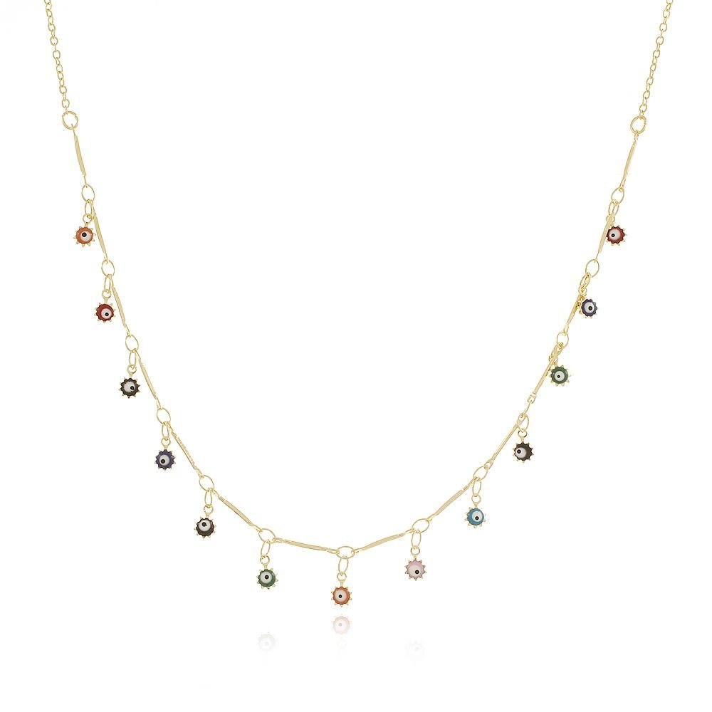 Clt-5573 -Fo (32cm+10cm) Choker De Olhos Gregos Coloridos