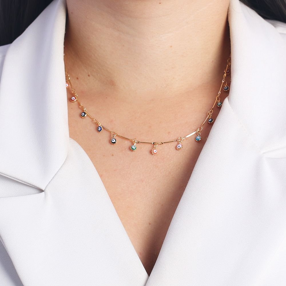 Clt-5573 -Fo (32cm+10cm) Choker De Olhos Gregos Coloridos