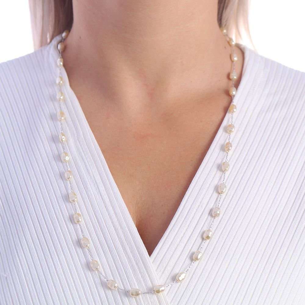 Clt-5598-Rd (Ródio) (60cm+5cm) Colar De Pérolas